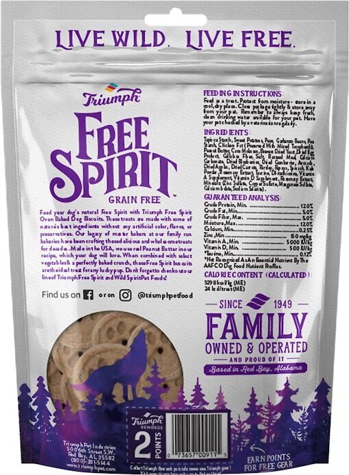 Triumph Free Spirit Grain-Free Peanut Butter and Molasses Recipe Oven-Baked Biscuit Dog Treats