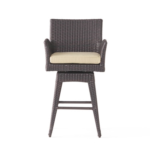 Braxton Wicker Swivel Patio Bar Stool With Cushion Multi brown Christopher Knight Home