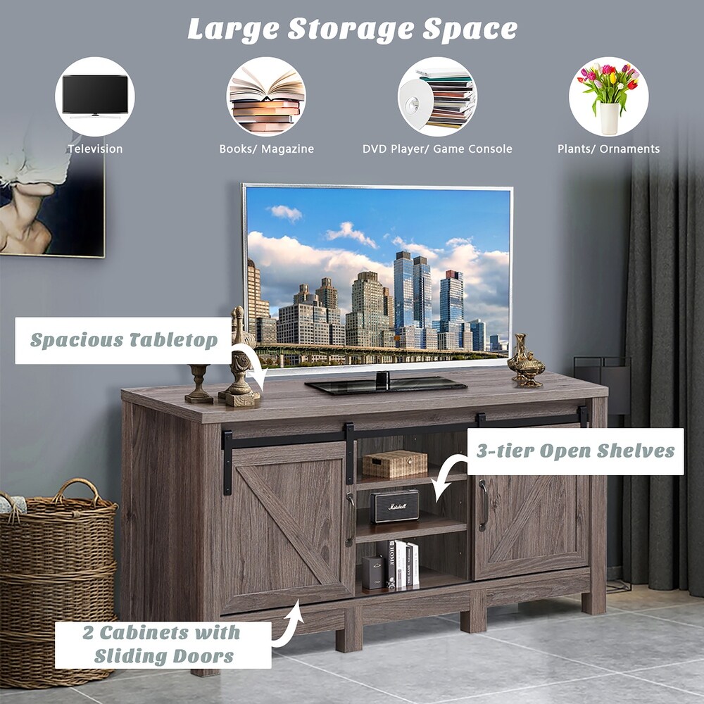 Costway TV Stand Sliding Barn Door Entertainment Center for TV's up to   Deep Taupe