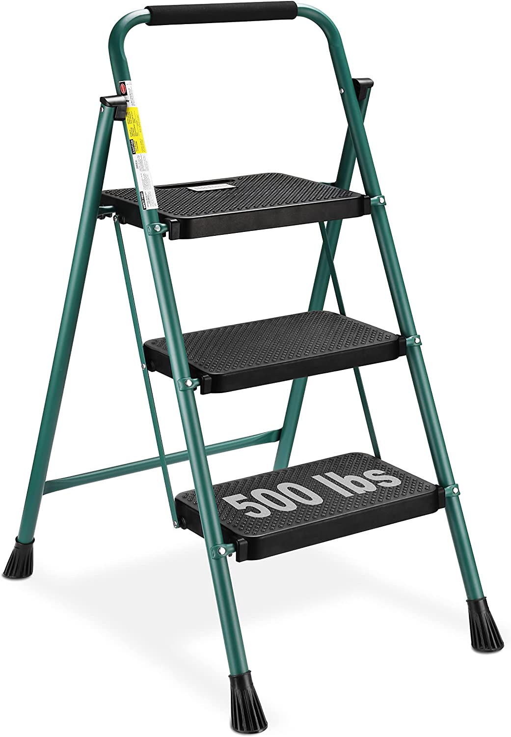 4 Step Ladder, HBTower Folding Step Stool with Tool Platform, Wide Anti-Slip Pedal, Sturdy Steel Ladder, Convenient Handgrip, Lightweight 330lbs Portable Steel Step Stool, Black