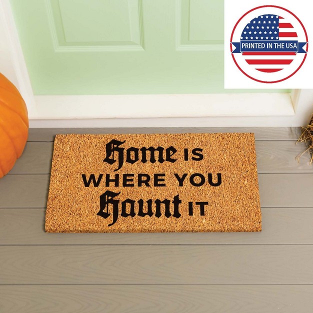 Evergreen 16 X 28 Inches Home Is Where You Haunt It Door Mat Non slip Rubber Backing Dirt Catching Natural Coir Indoor And Outdoor Home Decor