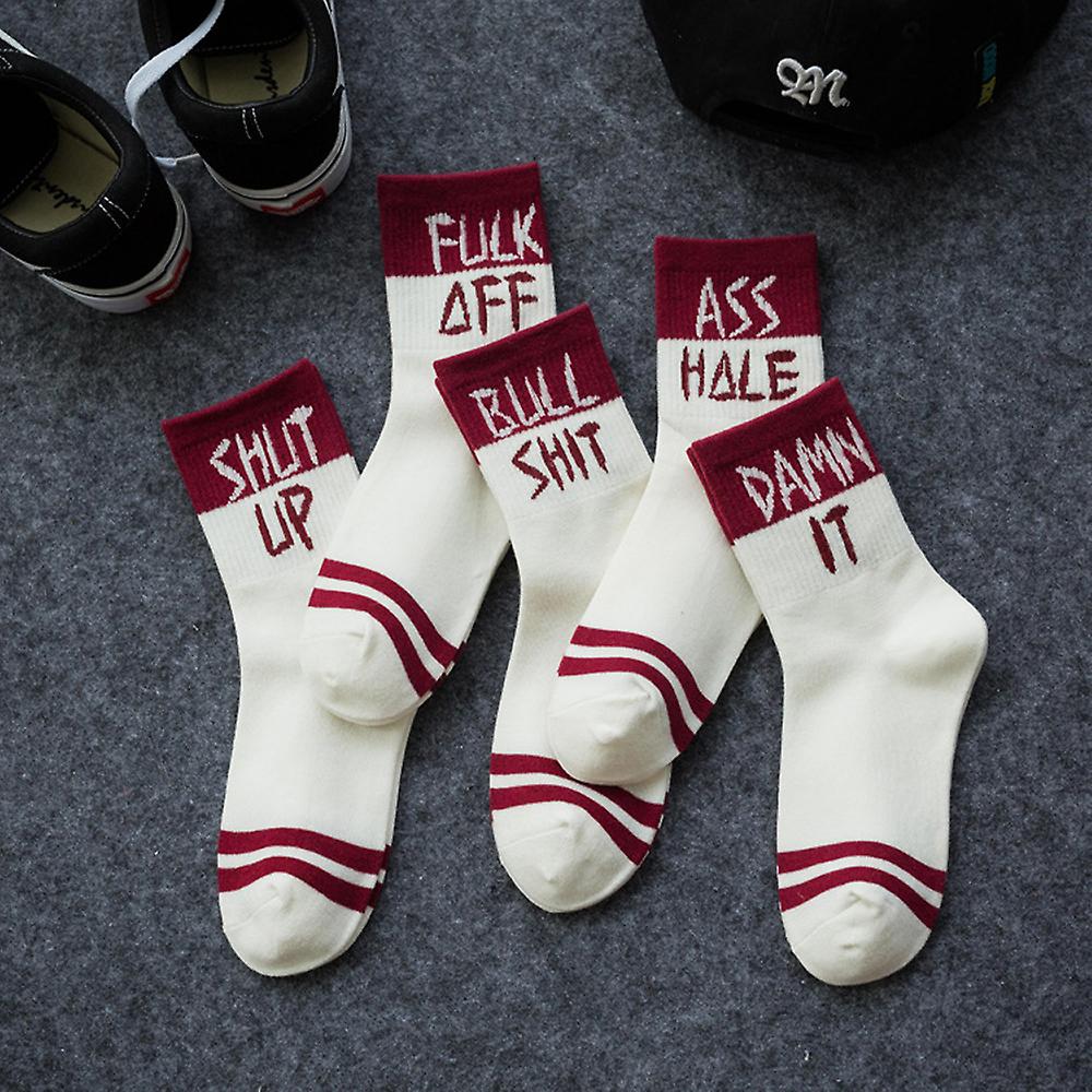 Funny Athletic Personality Cool Letter Print Cotton Fashion Man Woman Couples Socks  Red 2