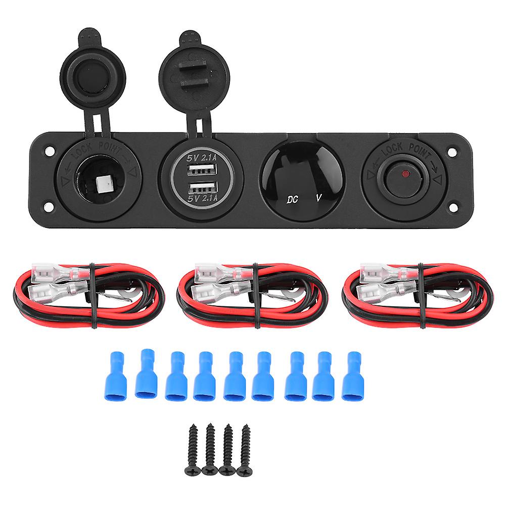 4-in-1 On/off Toggle Switch Panel Dual Usb Charger Voltmeter For Car Boat Marine Truck Red