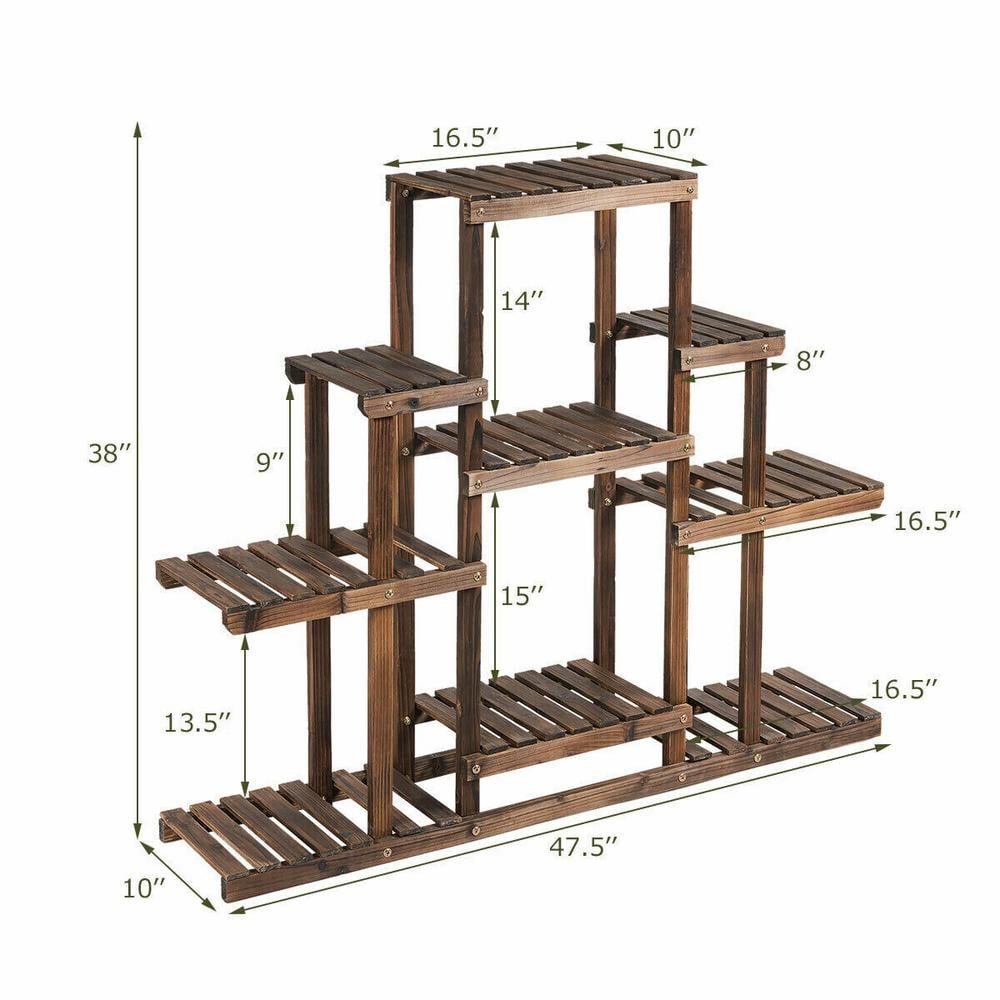 Costway 6-Tier Carbon Baking Wood Outdoor Plant Stand Plant Display Rack Multifunctional Storage Shelf GT3437