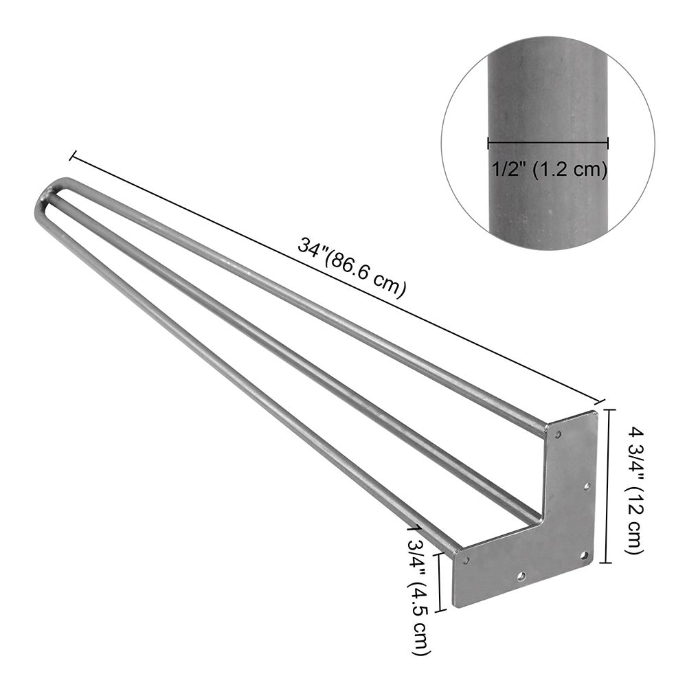 Yescom Hairpin Legs Metal 34 Inch w/ Feet Set of 4, Raw Steel