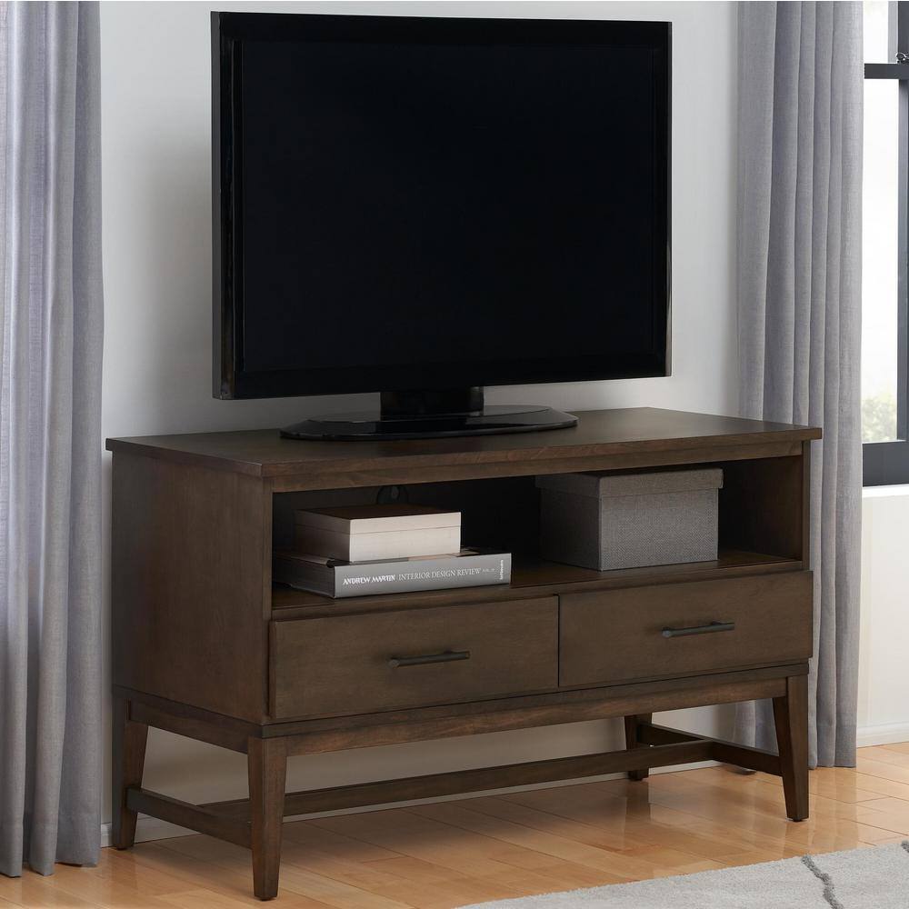 Home Decorators Collection Bellamy Smoke Brown Wood 2 Drawer TV Stand with Cord Management (42 in. W x 25 in. H) SK19345H1-S