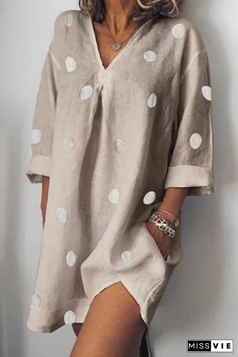 Casual V-neck Printed Loose Dress P10664