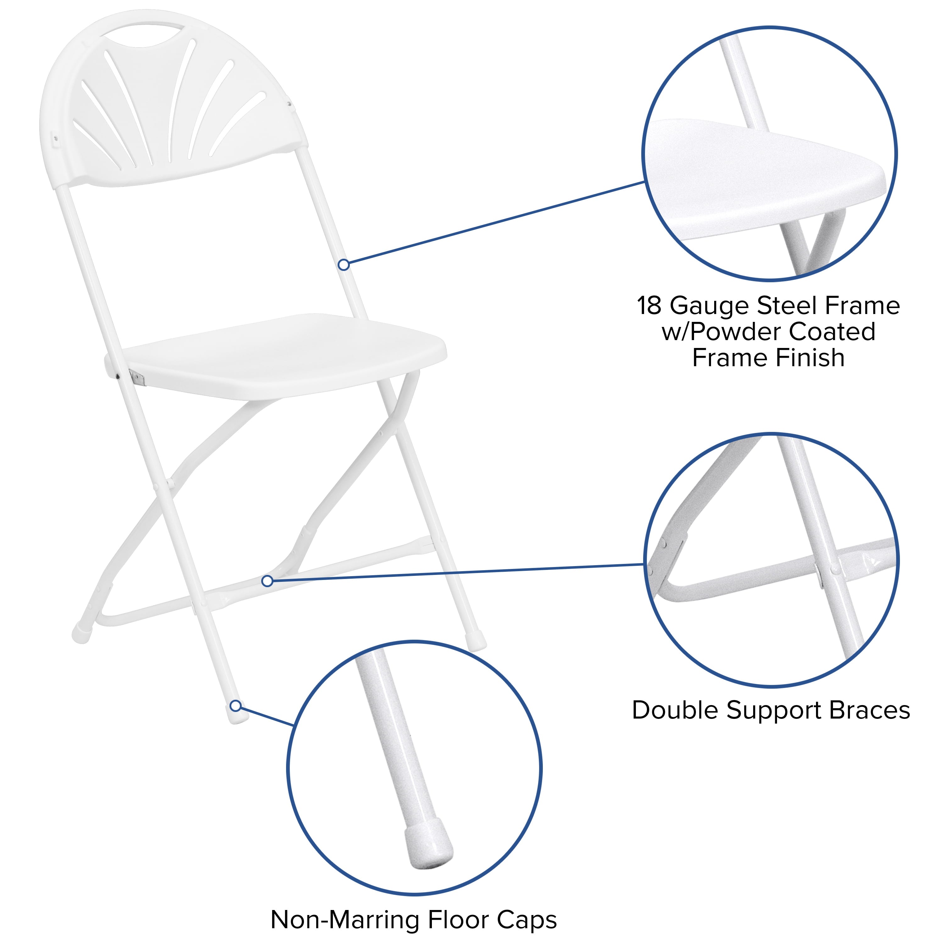 BizChair 8 Pack 650 lb. Capacity White Plastic Fan Back Folding Chair