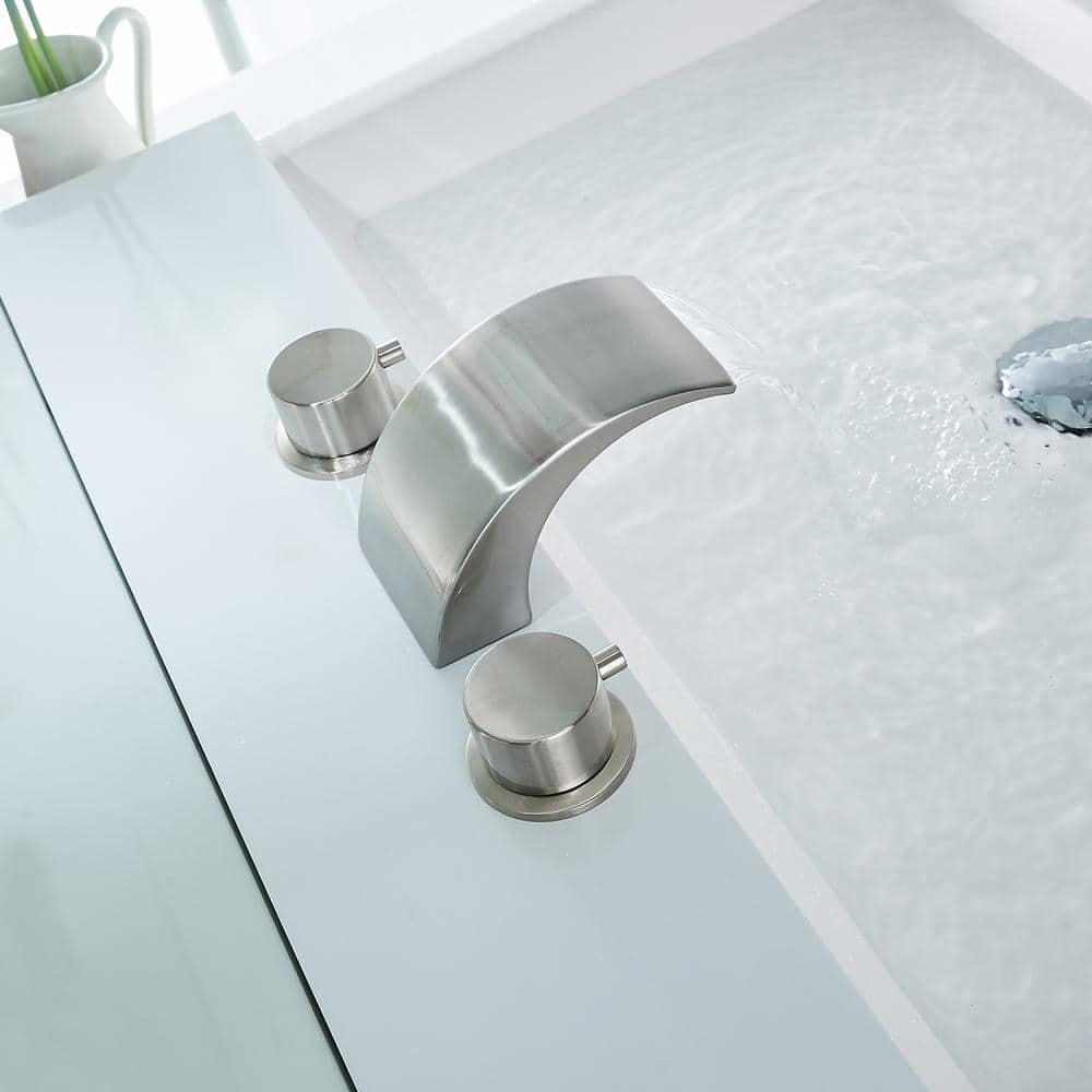 BWE 8 in Widespread 2Handle Bathroom Faucet With Led Light And Pop Up Drain in Brushed Nickel