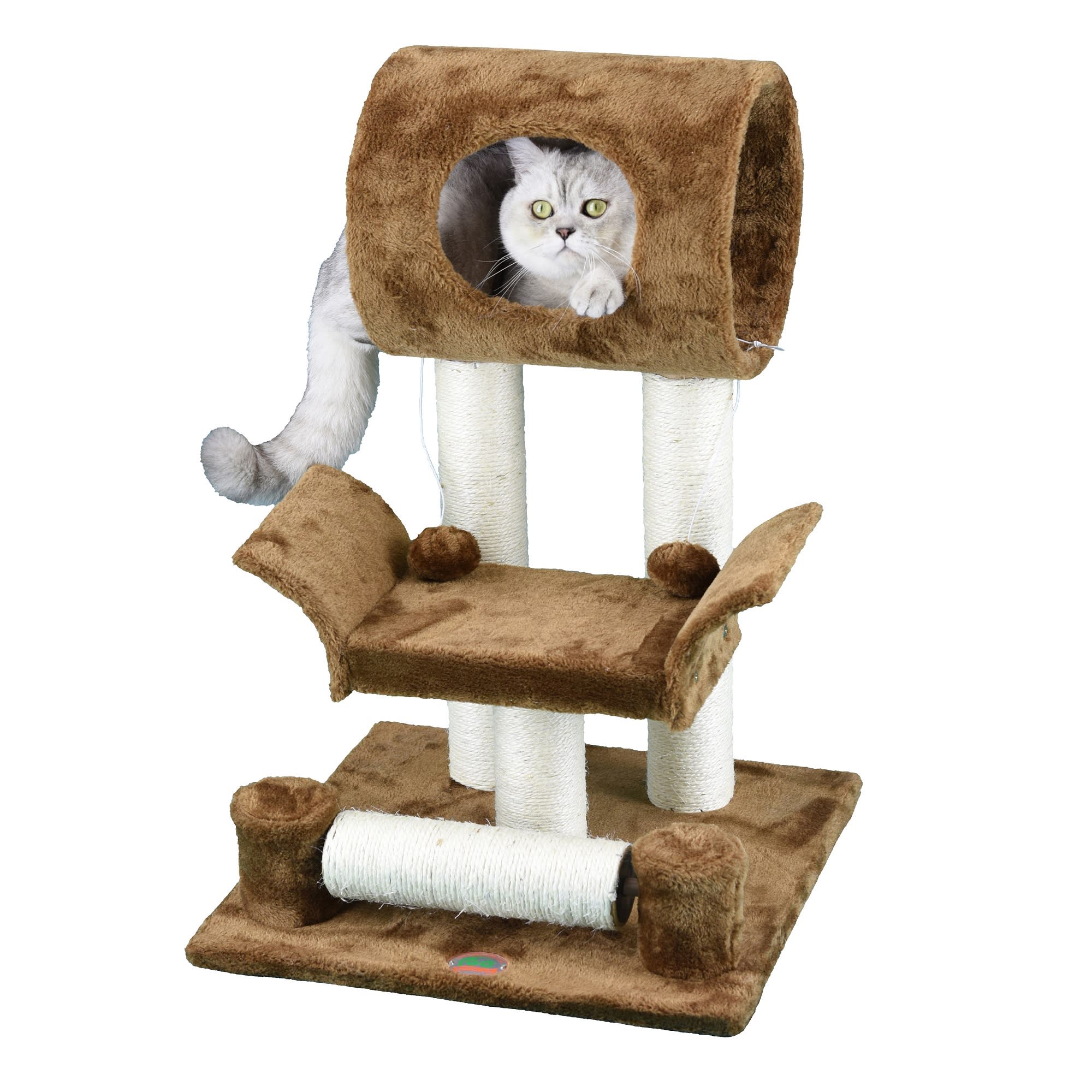 Go Pet Club Brown Cat Tree Scratcher Condo with Sisal Covered Toys， 28 H