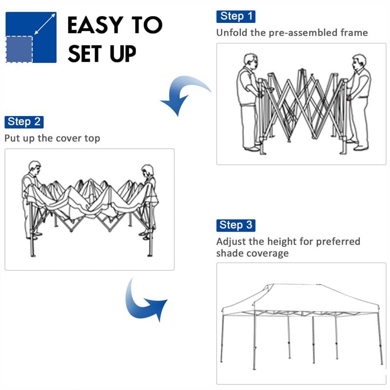 10 x 20 FT Pop Up Canopy Tent Portable Folding Event Party Tent Adjustable with Roller Bag