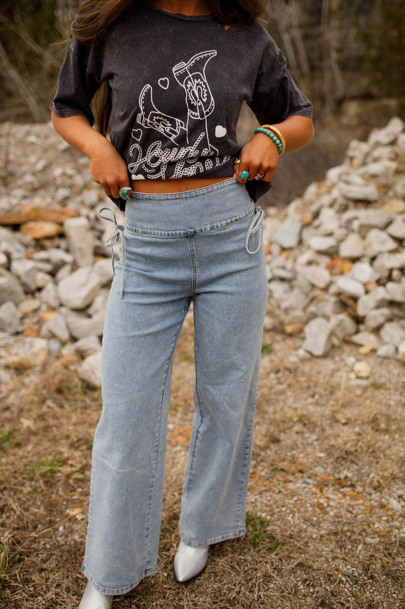 Ribbon Tie Wide Leg Denim