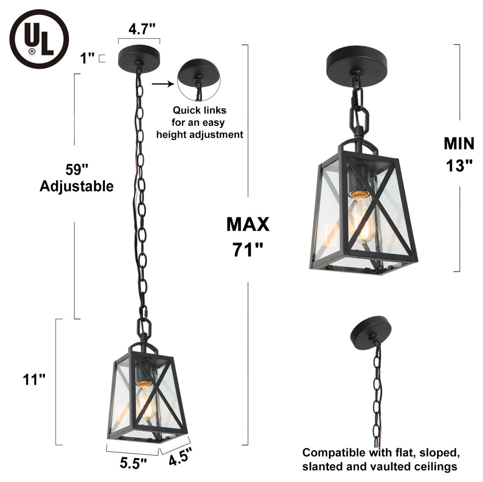 LNC Farmhouse 1 Light Black Cage Outdoor Hanging Lighting With Glass   Industrial   Outdoor Hanging Lights   by LNC  Houzz