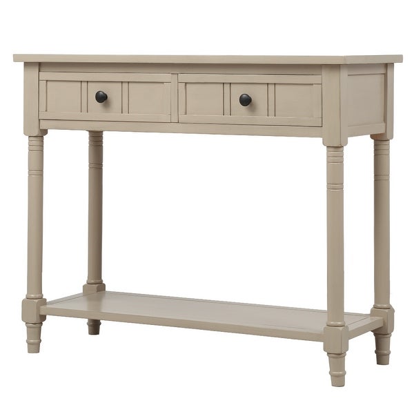 Console Table with 2 Drawers and Bottom Shelf Acacia Mangiu， Retro Grey