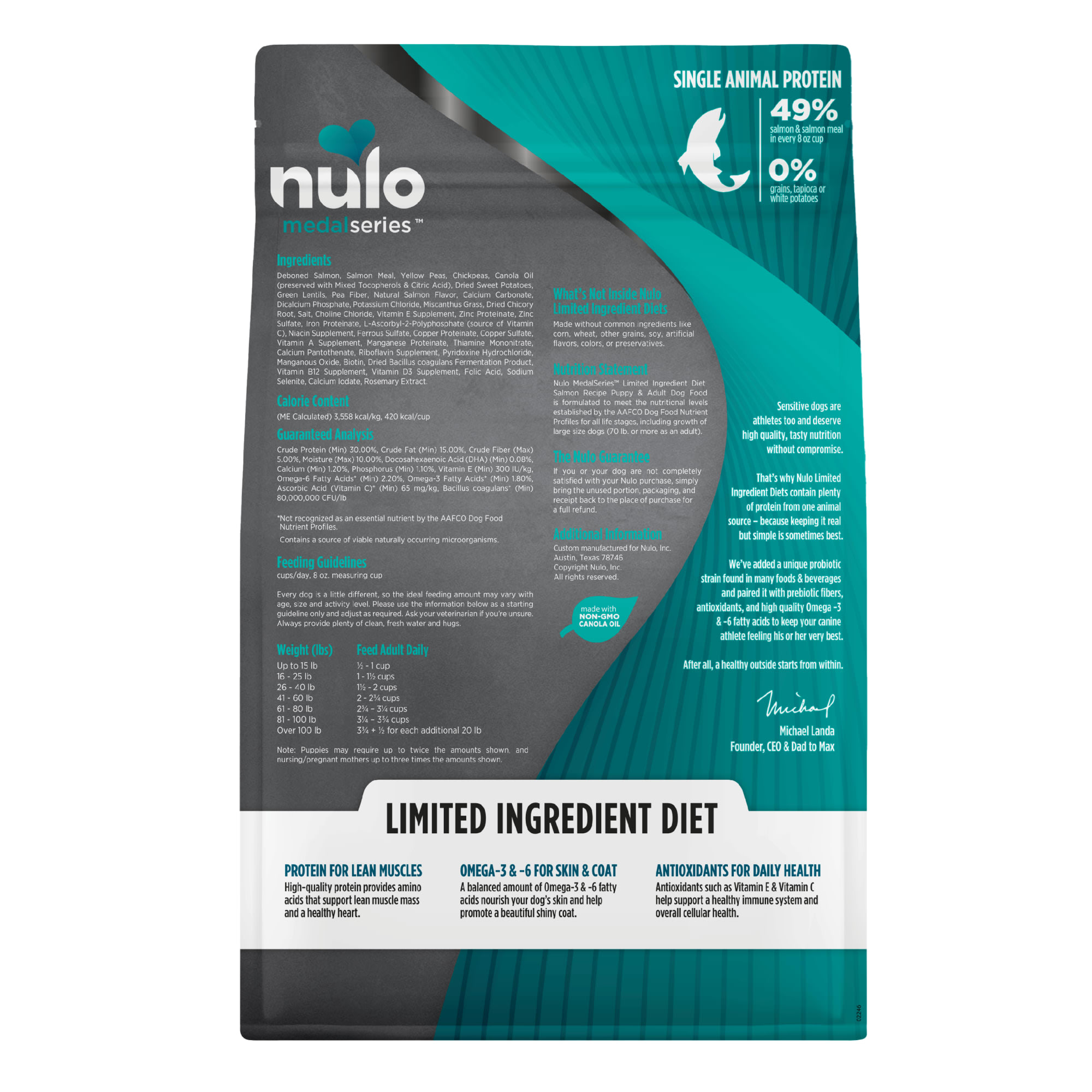 Nulo MedalSeries Grain-Free Limited Ingredient Diet Salmon Puppy  Adult Dry Dog Food， 22 lbs.