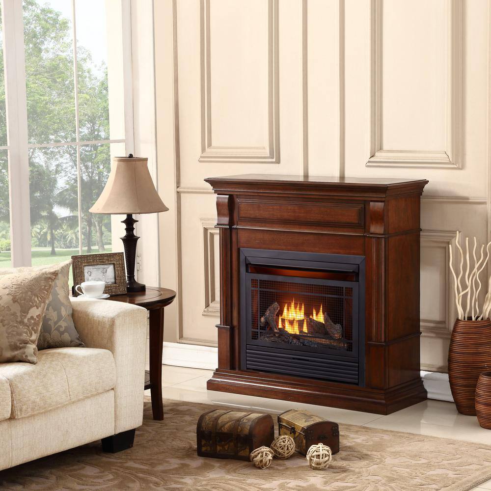 Duluth Forge Dual Fuel Ventless Gas Fireplace - 26000 BTU T-Stat Control Auburn Cherry Finish 170131