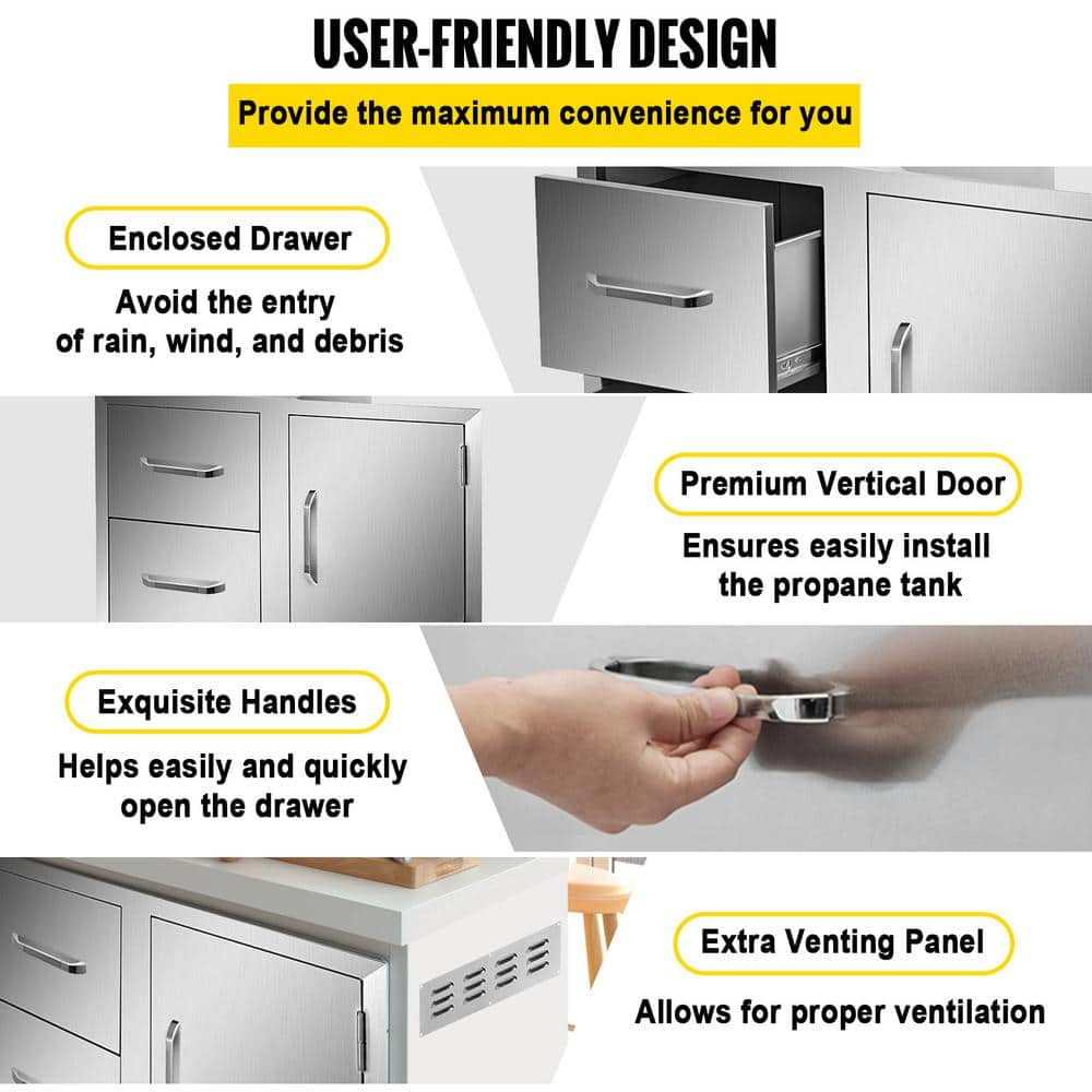 VEVOR Outdoor Kitchen Door Drawer Combo 35.4 in. W x 23.6 in. H x 24.4 in. D BBQ Access Door/Double Drawers with Handles CTG36X28X41000001V0