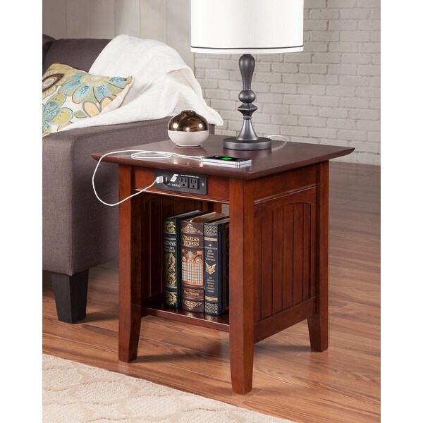 Nantucket Solid Wood End Table with Charging Station