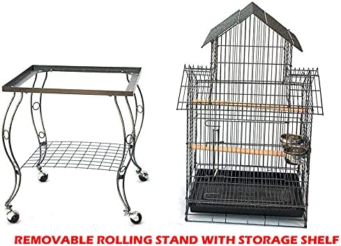 Large 57-Inch Pagoda House Roof Top Parrot Lovebird Cockatiel Cockatiels Parakeets Cage with Stand， Black Vein