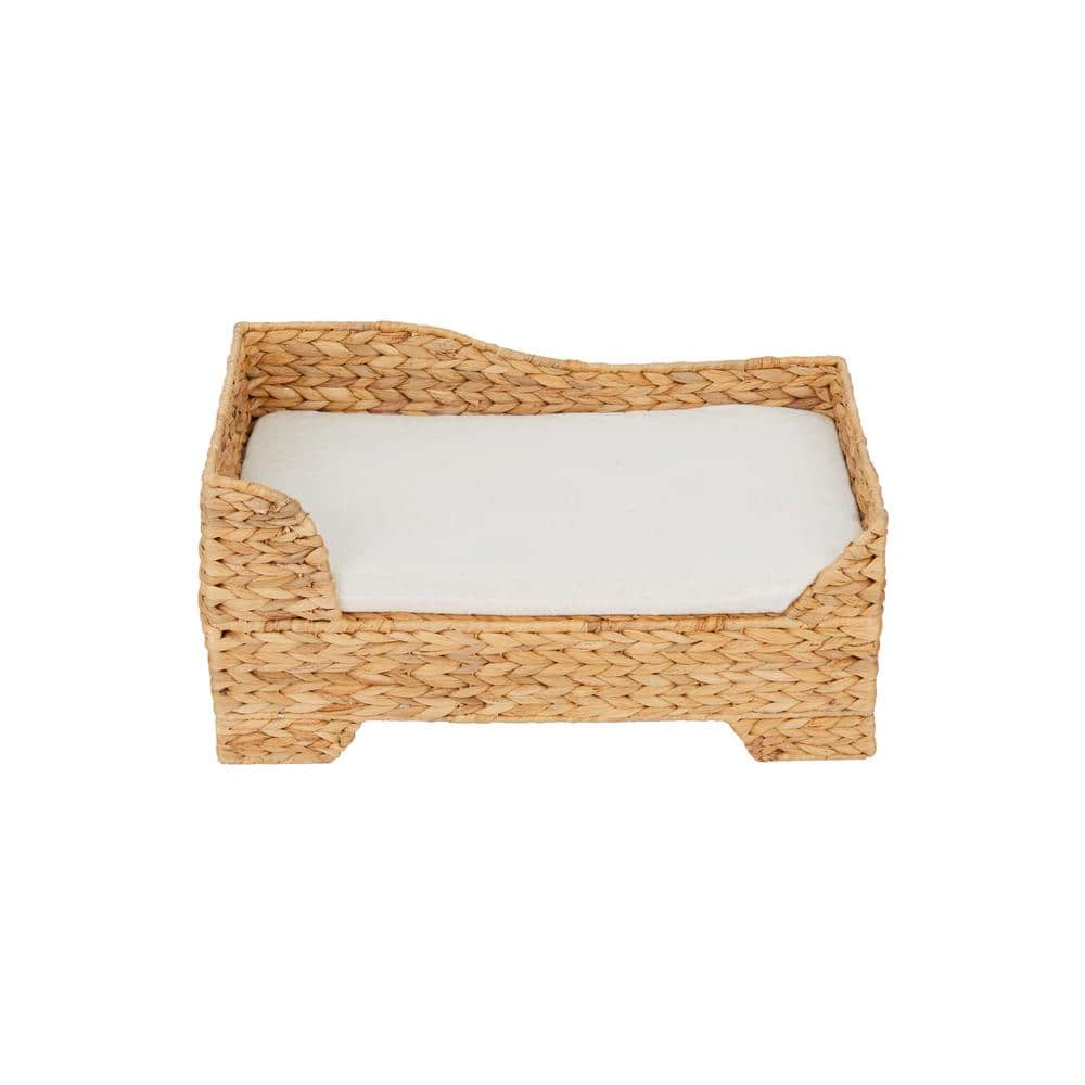 TEAMSON PETS Medium Size New Woven Rattan Weaving Pet Bed with Cushion for Cat or Small Dog, Washable ST-N10002