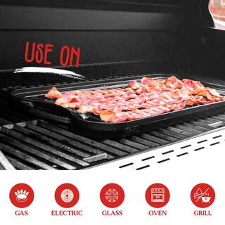 NutriChef 19.96 in. Kitchen Flat Grill Plate Pan Reversible Cast Iron Griddle Classic Flat Grill Pan Design with Scraper NCCIRG64