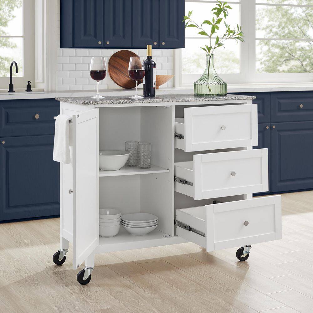 CROSLEY FURNITURE Soren White Kitchen Island with Gray Granite Top KF30090GG-WH