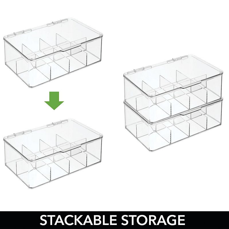 mDesign Plastic Divided First Aid Storage Box Kit with Hinge Lid， 2 Pack - Clear