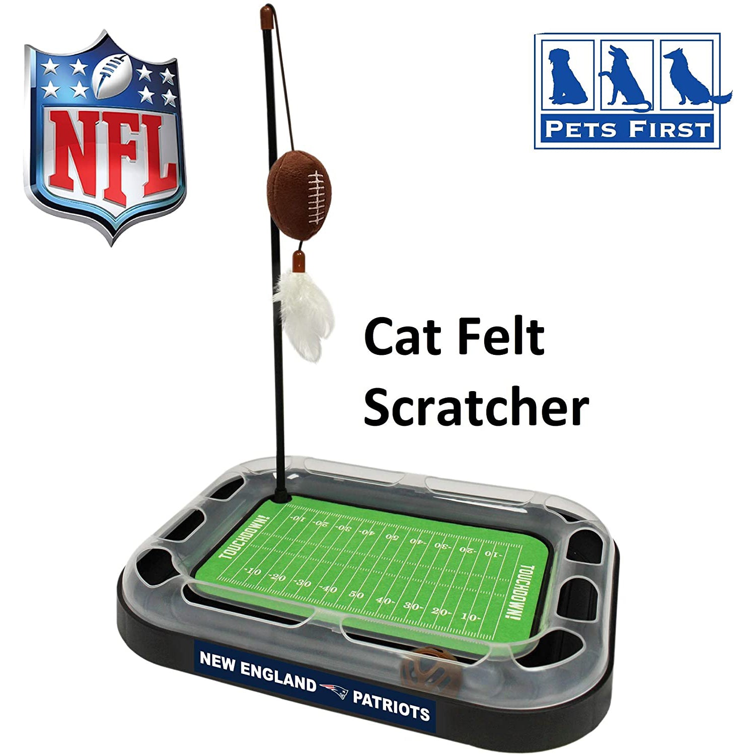 NFL New England Patriots Cat Scratcher Toy with Catnip Plush and Feather Cat and Kitty Toy