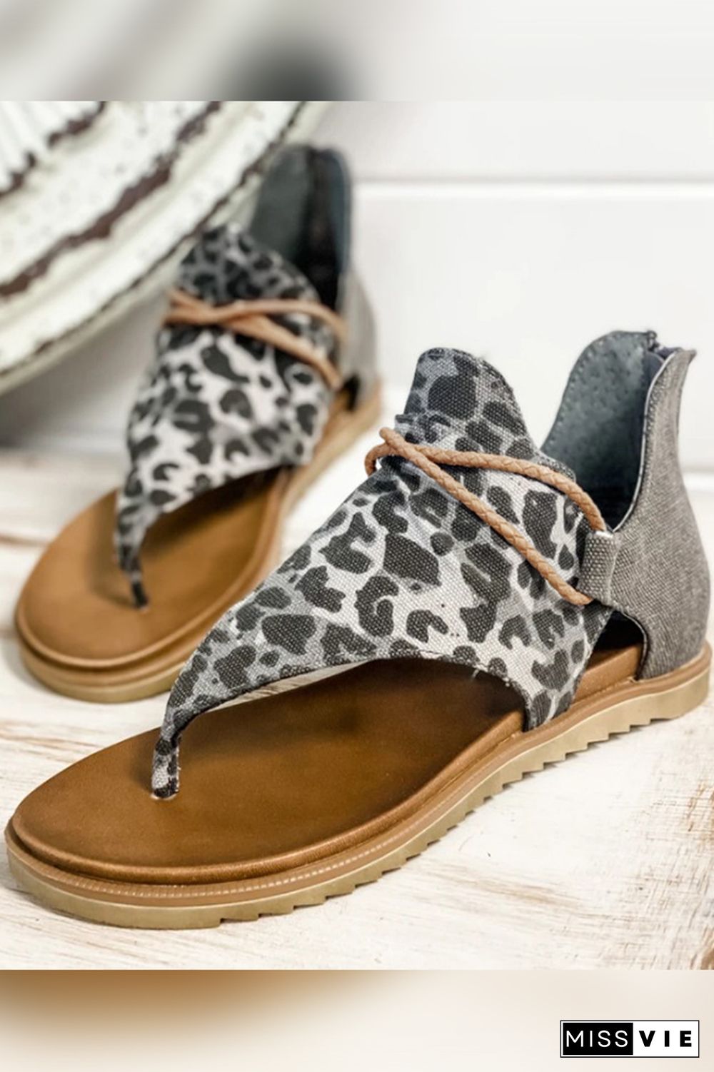 Cow Print Leopard Flat Sandals