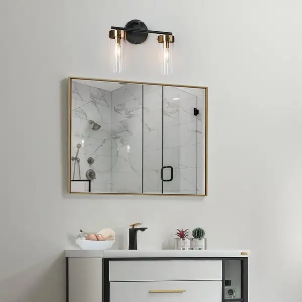 Modern 2-Light Black Bathroom Vanity Light Cylinder Glass Wall Sconces - 12.5