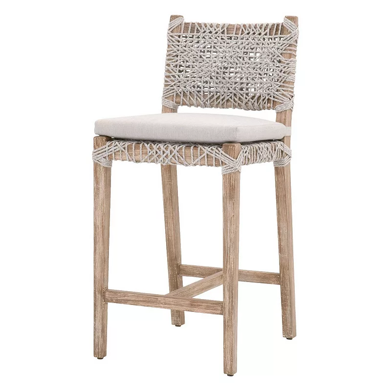 Interwined Rope Design Counter Stool with Removable Seat Cushion， Gray