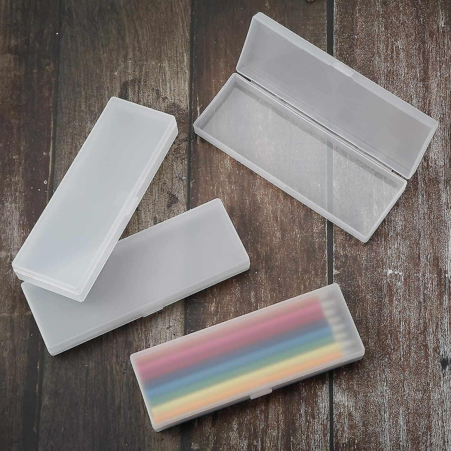 4pcs Plastic Pencil Case Plastic Stationery Box With Hinged Lid And Snap (clear)