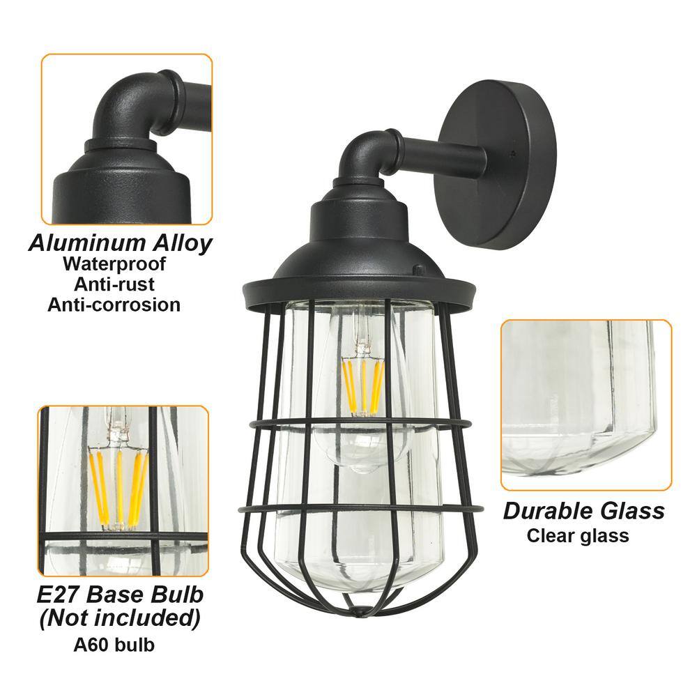 PRIVATE BRAND UNBRANDED 1-Light Black Hardwired Outdoor Nautical Wall Lantern Sconce G19332