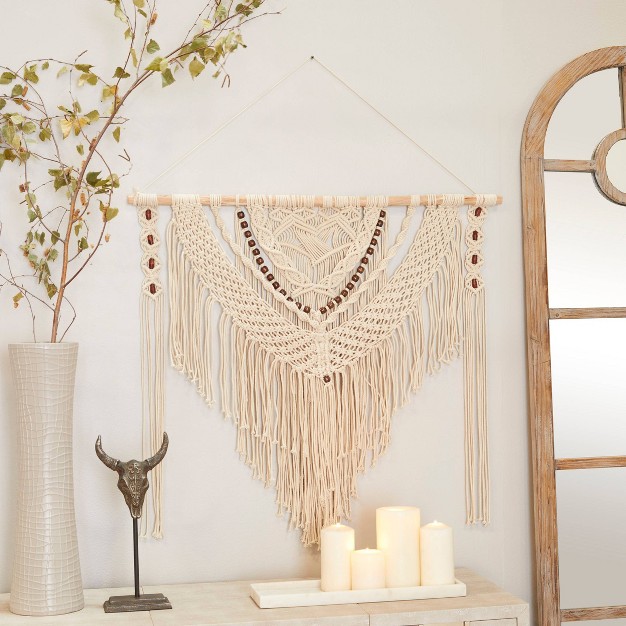 Cotton Macrame Handmade Intricately Weaved Wall Decor With Beaded Fringe Tassels Olivia amp May