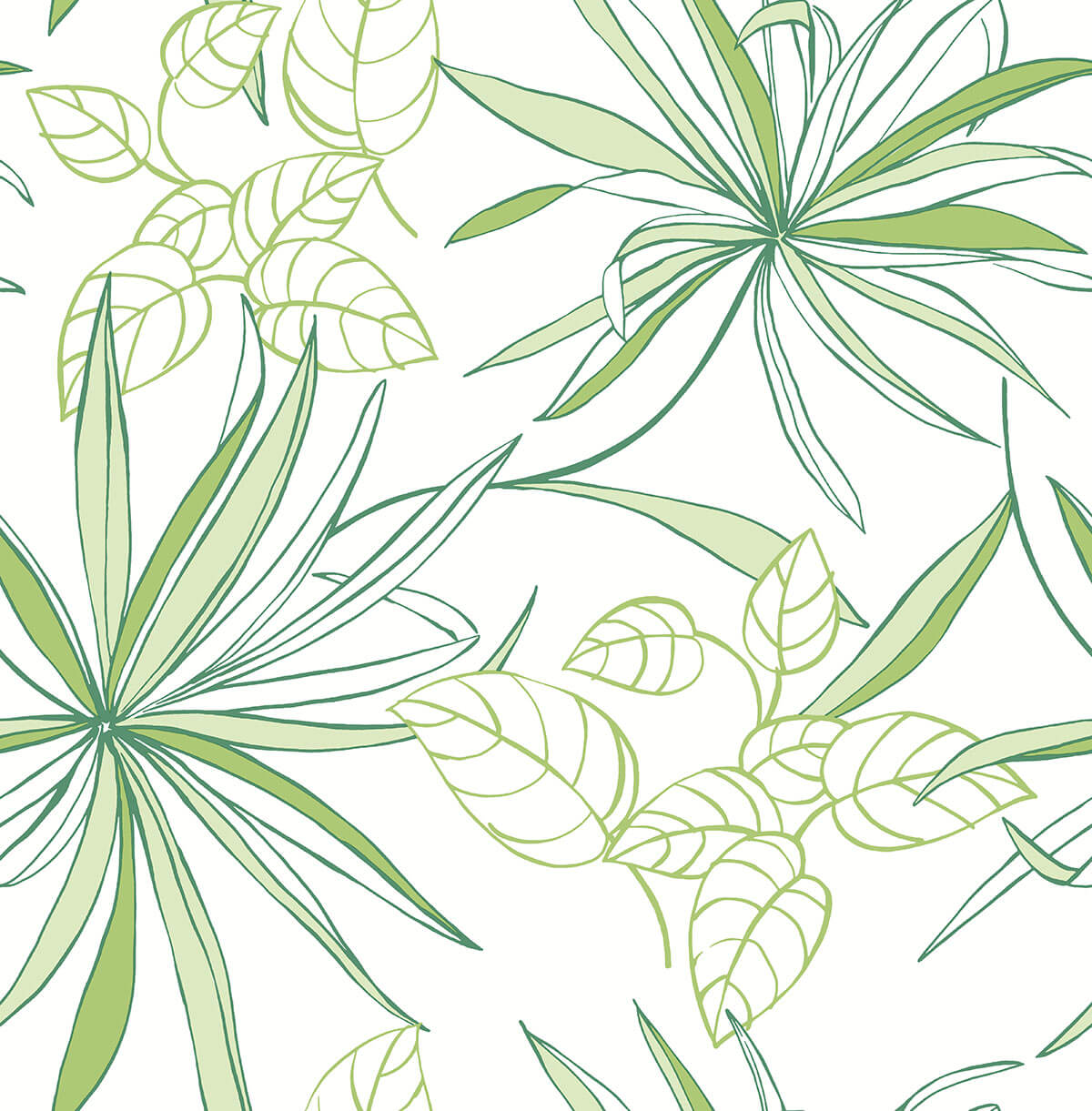 Sample Spider Plants Peel-and-Stick Wallpaper in Green