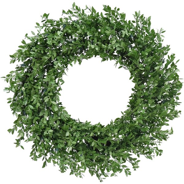 Fraser Hill Farm 24 Boxwood Green Christmas Décor Wreath with Clear LED Lights