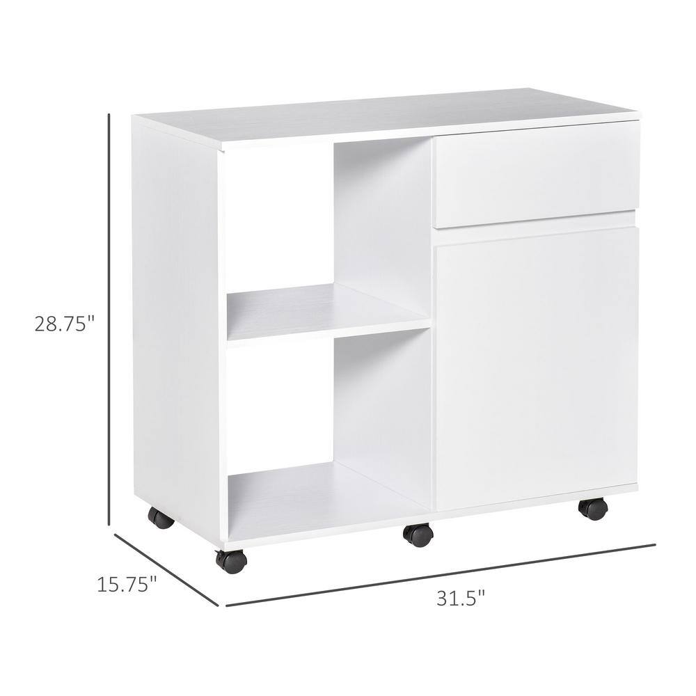 HOMCOM White Lateral File CabinetPrinter Stand with-Open Storage Shelves for Home or Office Use Including an Easy-Drawer 924-011V80WT