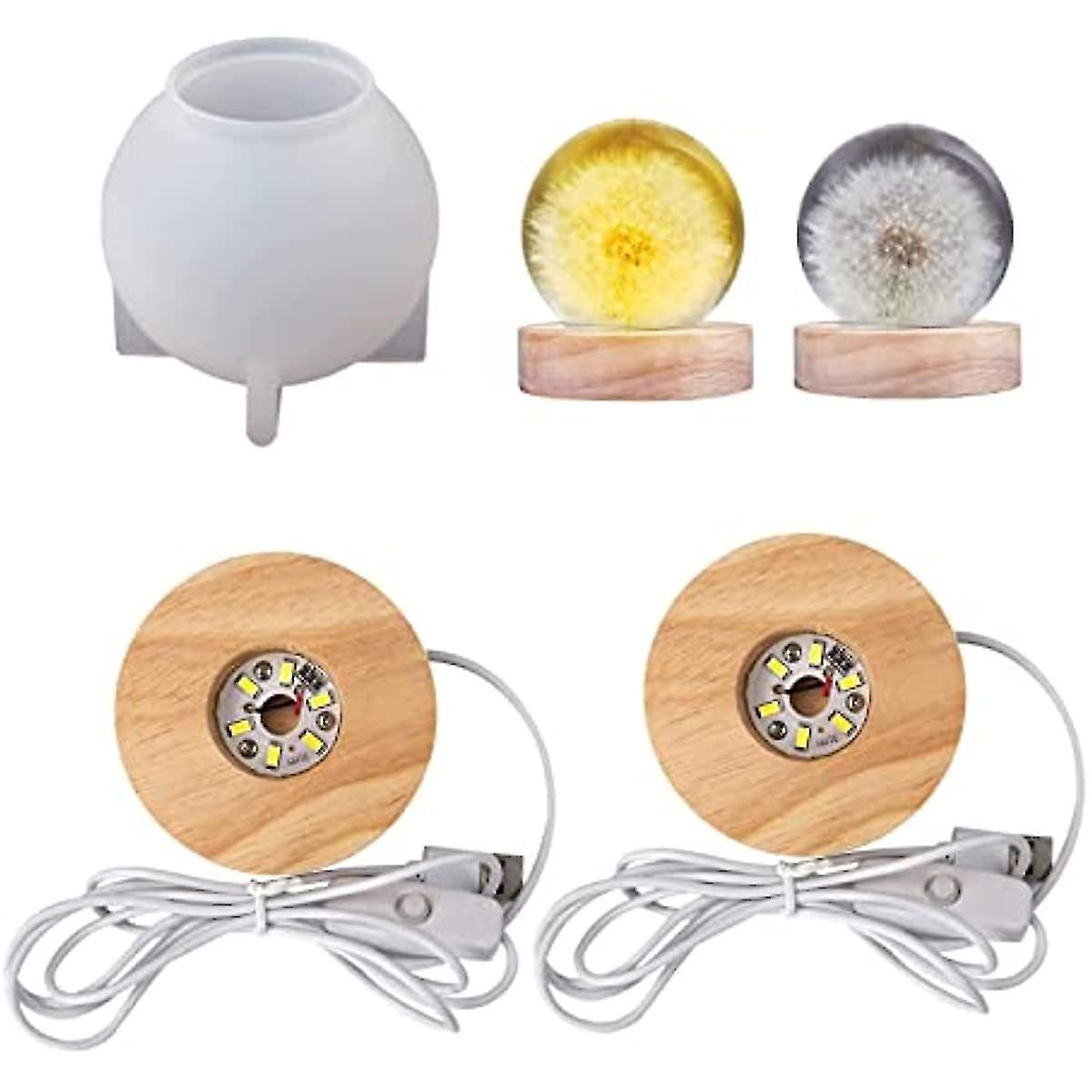 Silicone Resin Mould  Epoxy Resin Mould  Ball Round Silicone Mould  Light Resin Mould  Lamp Silicone Mould  With 2pcs Led Light Lamp Desktop Display B