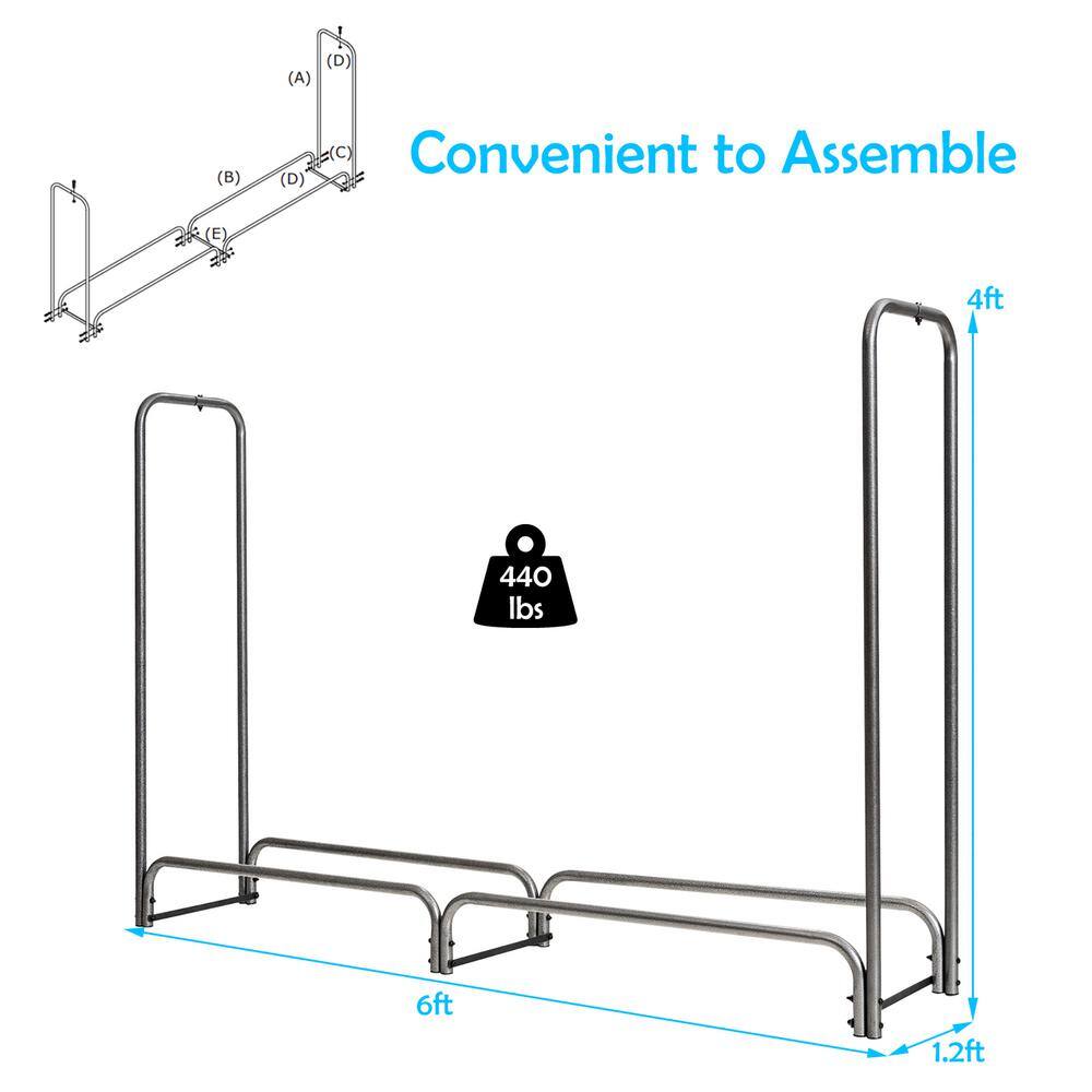 Costway 72 in. Heavy-Duty Indoor/Outdoor Firewood Rack with Waterproof Cover NP10539GR