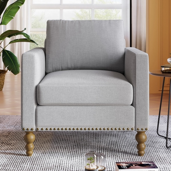 Accent Chair with Bronze Nailhead Trim Wooden Legs