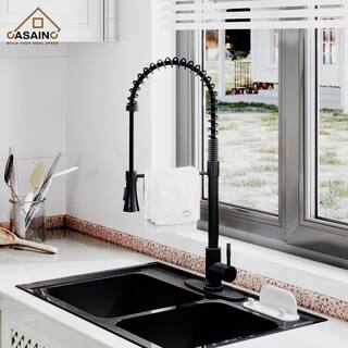 CASAINC Single-Handle Spring Pull Down Sprayer Kitchen Faucet in Matte Black with Dual Function Sprayhead and Deckplate CA-D0674-MB