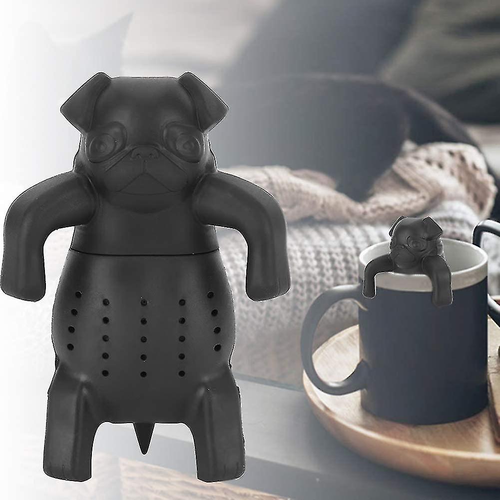 Dog Pug Shape Tea Infusers Loose Leaf Strainer Herbal and Fruit Tea Filter Diffuser Food Grade Silicone Add Fun To Tea Time(black)(1pcs)