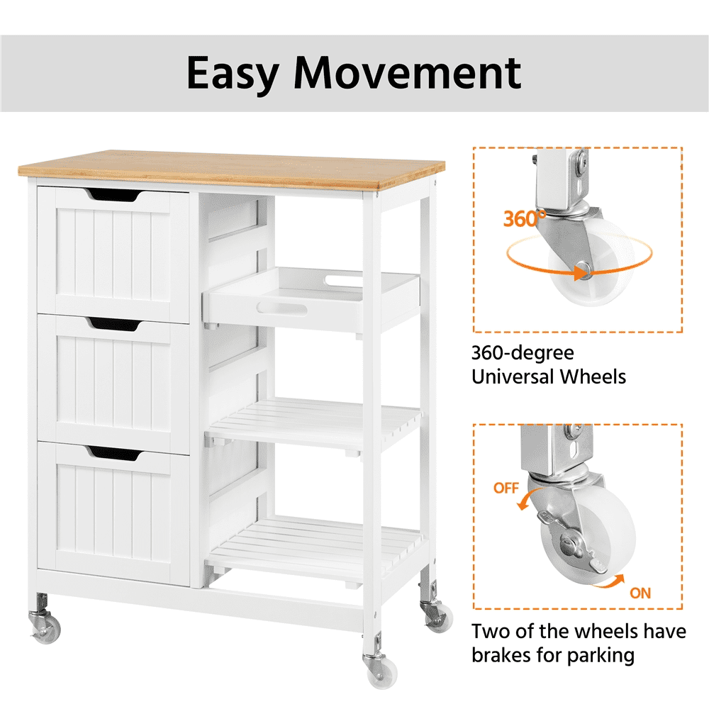 SmileMart 33 H Kitchen Storage Serving Cart for Kitchen Dining Room Bar， White