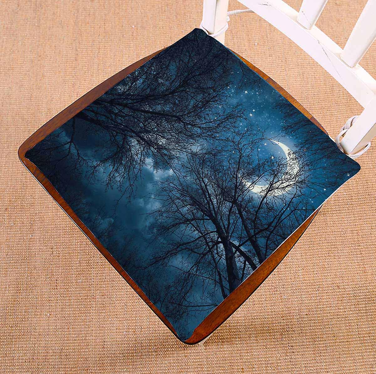 Dark Sky With Stars Moon And Trees Mystic Landscape Chair Pads Chair Mat Seat Cushion Chair Cushion Floor Cushion 40x40 Cm