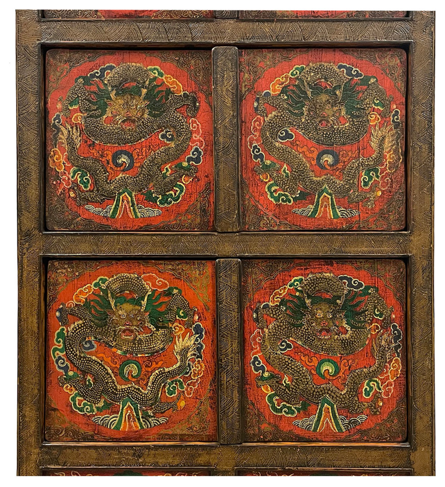 Consigned Antique Tibetan Hand Painted Dragon Tall Cabinet   Asian   Accent Chests And Cabinets   by Golden Treasures Antiques and Collectibles Inc  Houzz