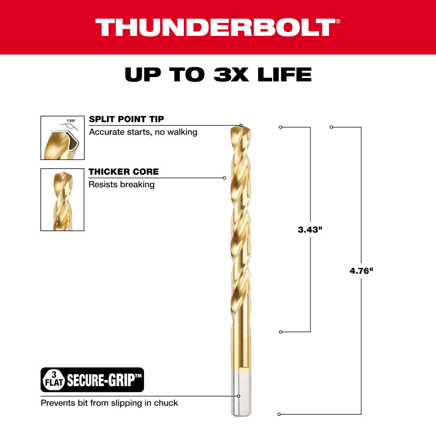 MW Thunderbolt 11/32 in. X 4-3/4 in. L High Speed Steel Drill Bit 1 pc