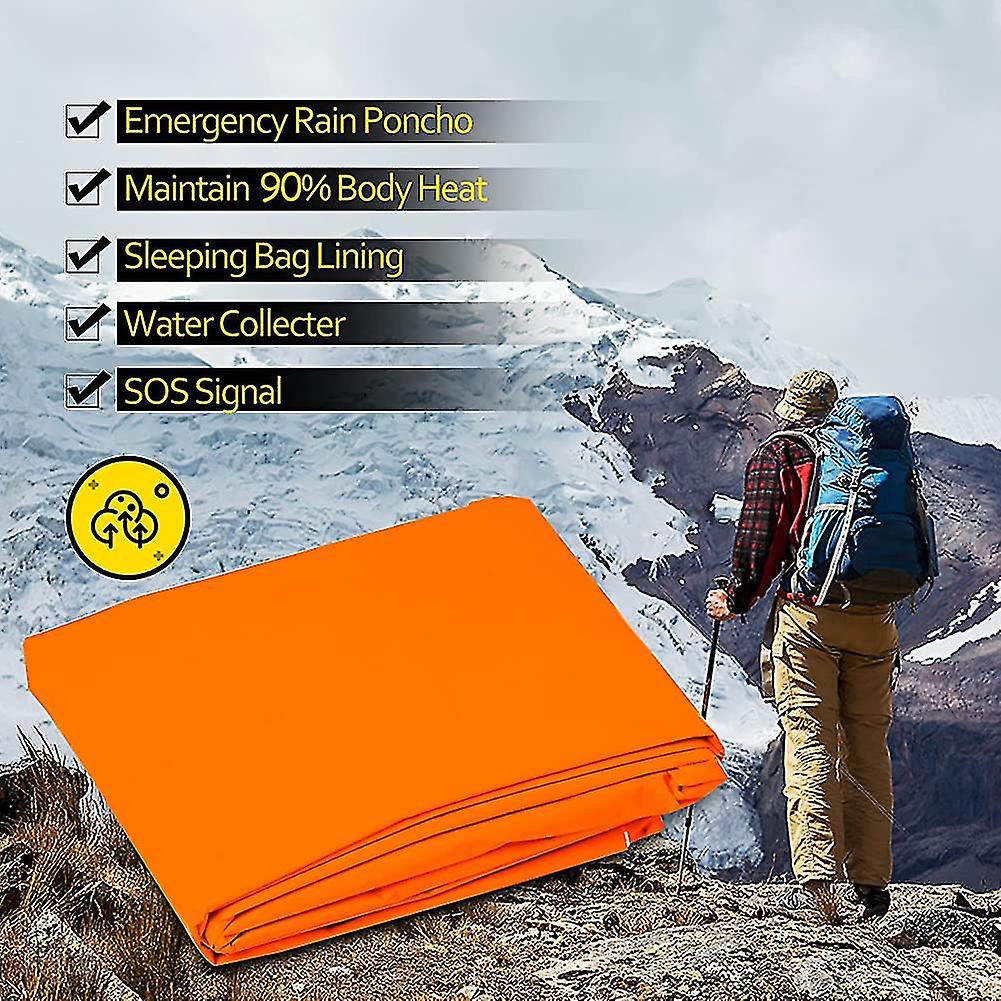 2pcs Emergency Blanket Poncho，emergency Survival Rain Poncho Lightweight Heat
