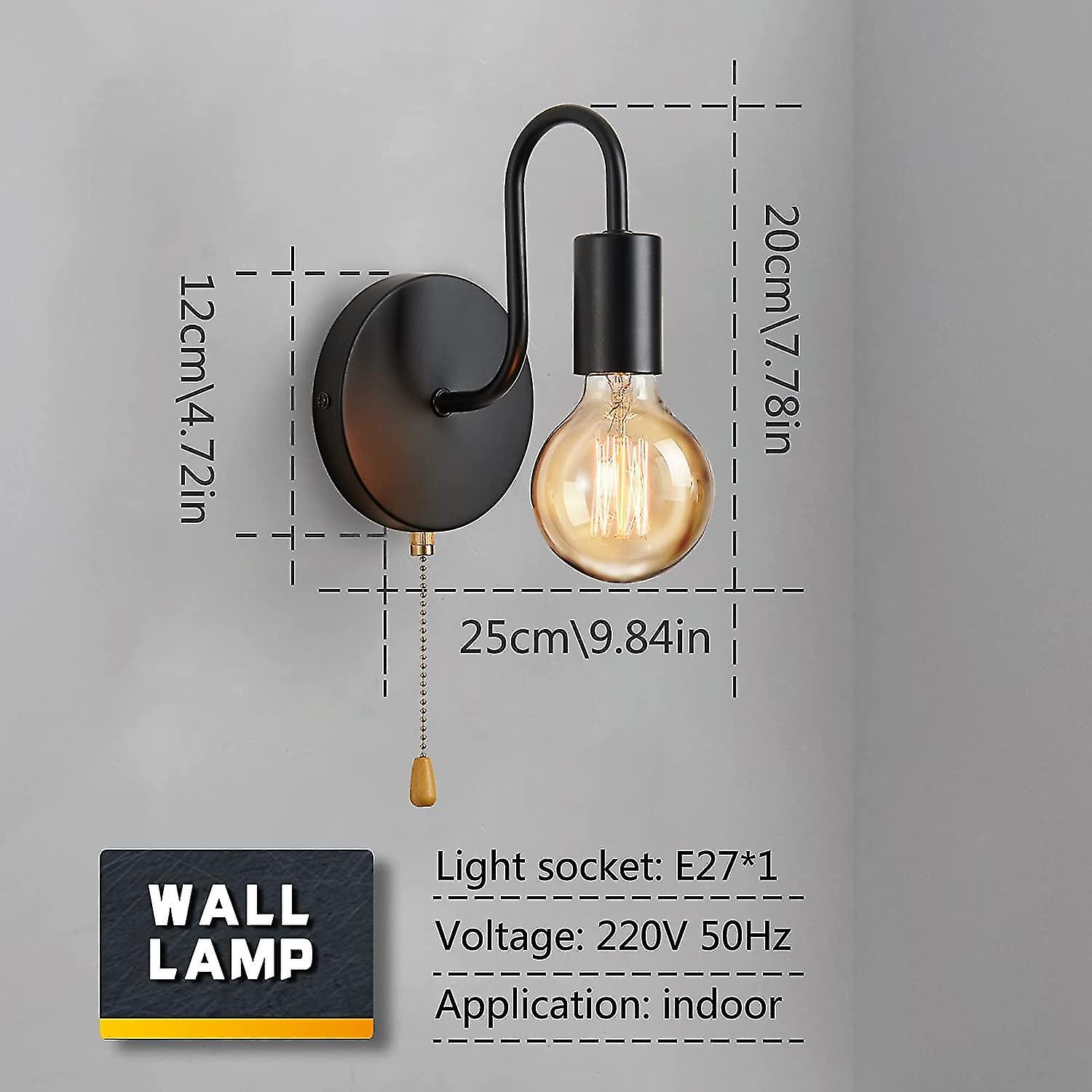 Vintage Wall Light E27 Standard Socket Wall Sconces Indoor Industrial Retro Metal Lamp With Switch For Living Room Bedroom Industrial (no Bulb， Black)