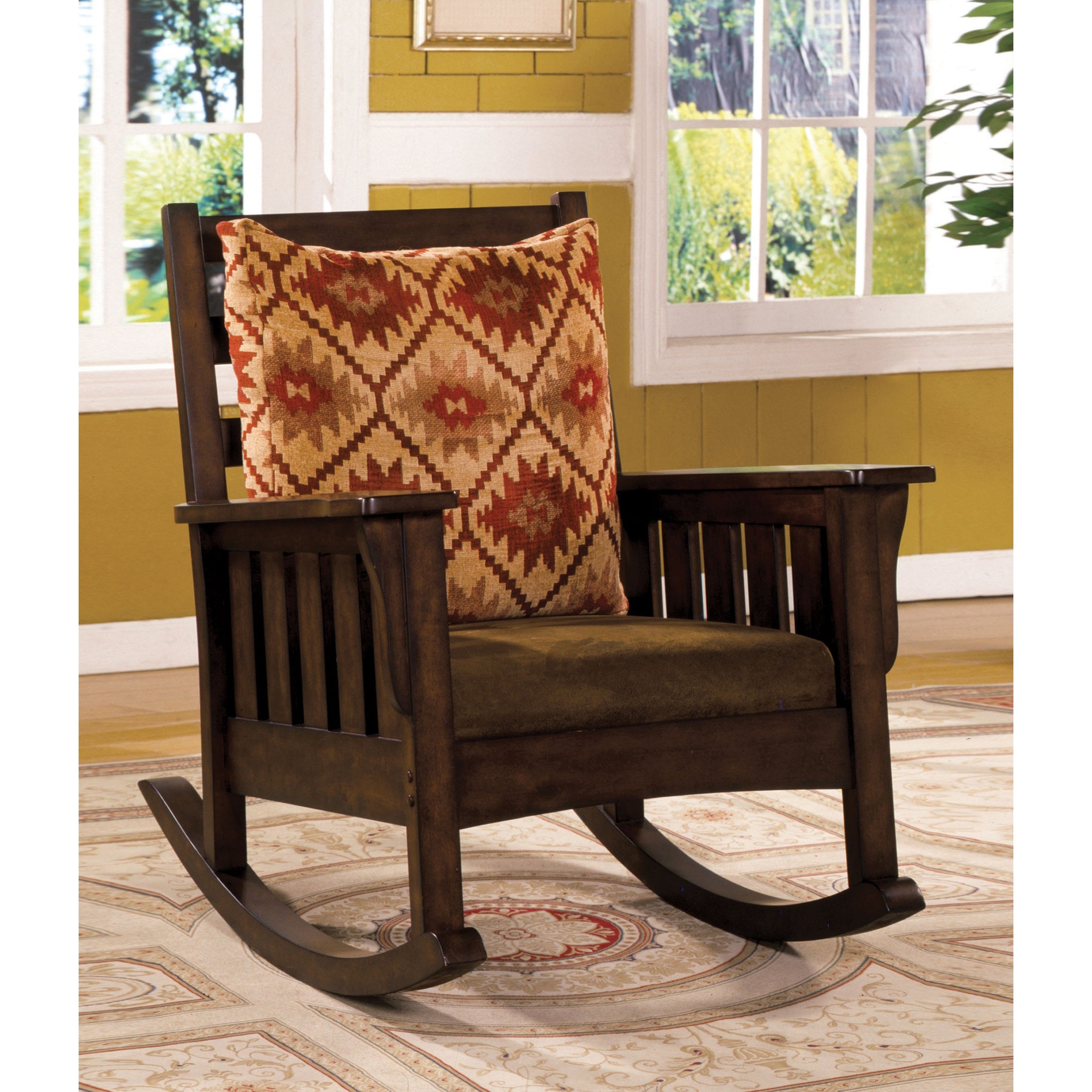 Furniture of America Tyer Traditional Oak Fabric Rocking Accent Chair