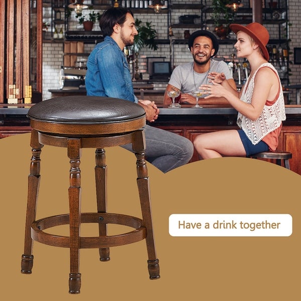 Costway Set of 4 24'' Swivel Bar Stool Leather Padded Dining Kitchen